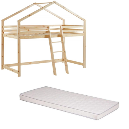 Ensemble Lit mezzanine Beige 90x190 + Matelas enfant 90x190 - Laïba Kids