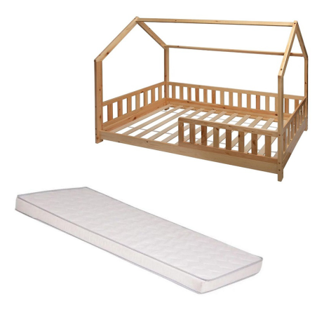 Ensemble Lit Cabane Oasis Beige 90x190 + Matelas Enfant 90x190 Laïba Kids