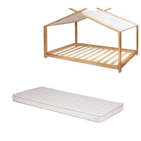 Ensemble Lit tente Nuage Beige 90x190 + Matelas enfant 90x190 Laïba Kids