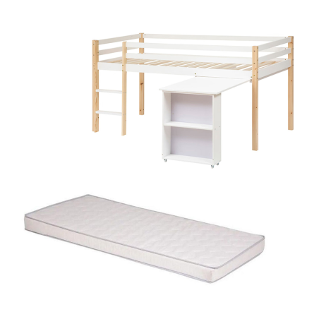 Ensemble Lit Bureau Blanc 90x190 + Matelas enfant 90x190 Laïba Kids