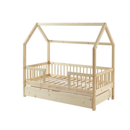 Lit cabane avec barrière et tiroir Safari Beige 70x140 - Laïba Kids