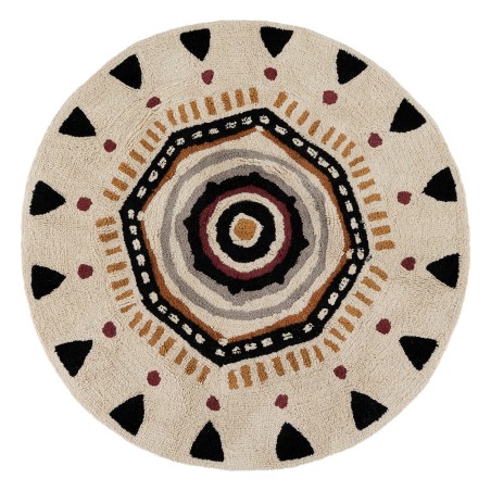 Tapis Rond Tribal D120 Coton Et Tufte Beige Atmosphera