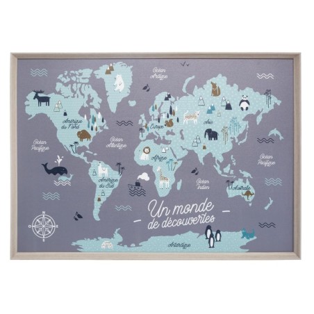 Tableau Imprimée Encadrée Carte Du Monde 50x70 - Atmosphera For Kids