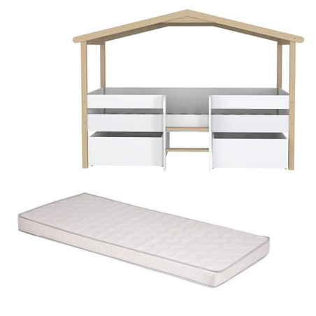 Ensemble Lit cabane Enfant + 2 tiroirs Jardin Secret 90x190 avec Matelas Enfant 90x190 - Laïba Kids