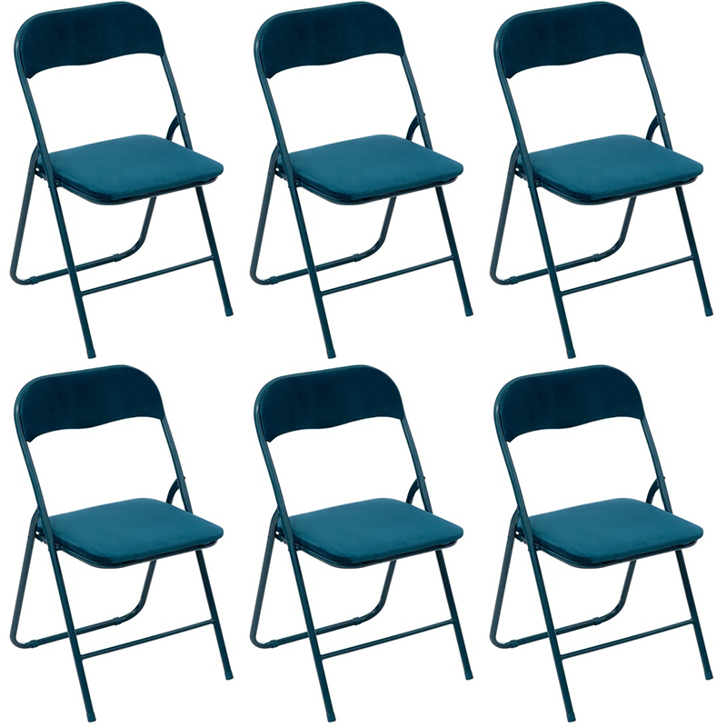 Lot De 6 Chaises En Velours Pliantes Bleu Canard - Five