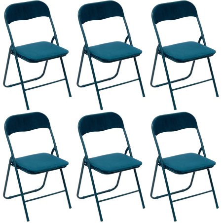 Lot De 6 Chaises En Velours Pliantes Bleu Canard - Five