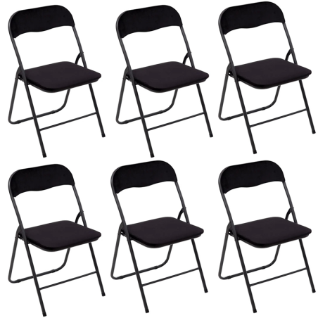 Lot De 6 Chaises En Velours Pliantes Noires - Five