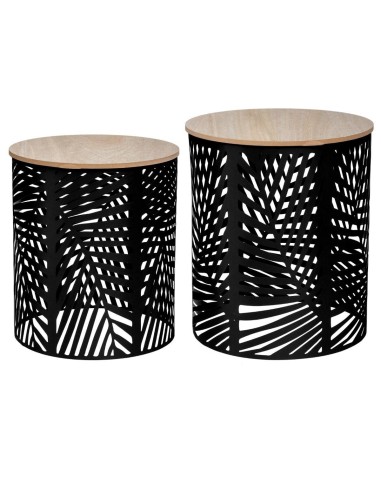 Lot De 2 Tables Café Feuilles Noires Atmosphera