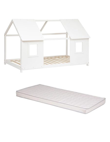 Ensemble Lit Fenêtre Blanc 90x190 + Matelas enfant 90x190 - Laïba Kids