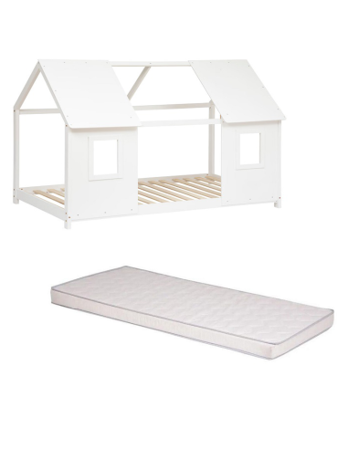 Ensemble Lit Cabane Fenêtre 90x190 + Matelas 90x190 - Atmosphera For Kids