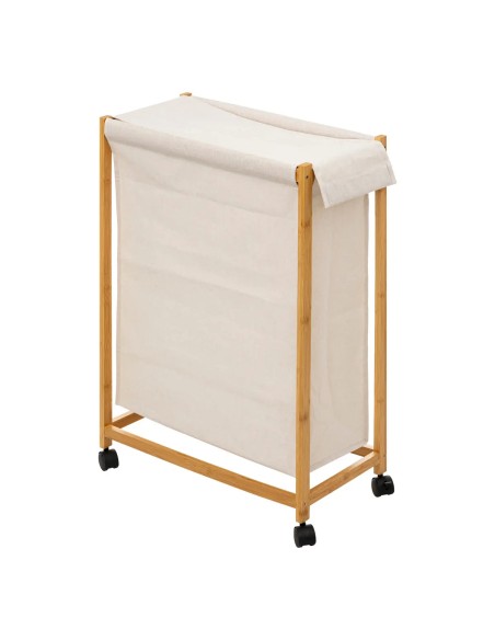 Panier À Linge Roulant 52 L En Bambou Beige Five