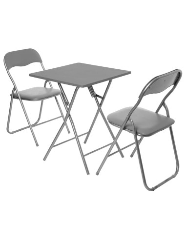 Ensemble Table pliante avec 2 chaises PVC Gris Five