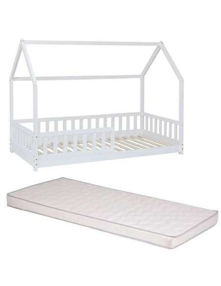 Ensemble Lit cabane Oasis Blanc avec matelas enfant 90x190 - Laïba Kids