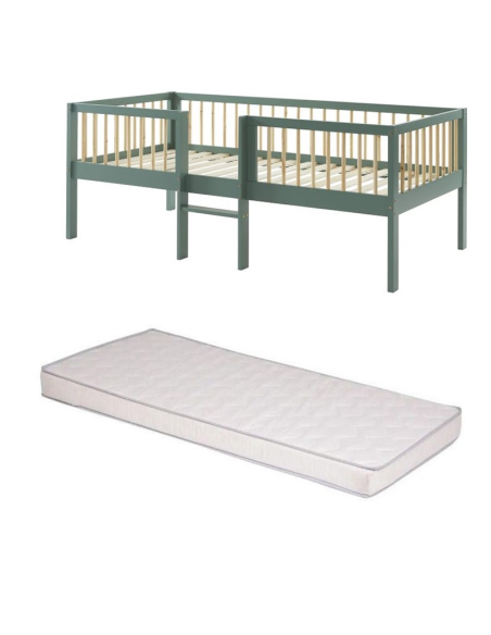 Ensemble Lit Nestor Vert avec matelas enfant 90x190 - Laïba Kids