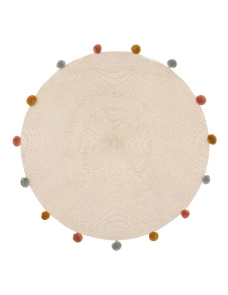 Tapis De Chambre D'enfant Arlequin Pompons D90 Beige Atmosphera For Kids