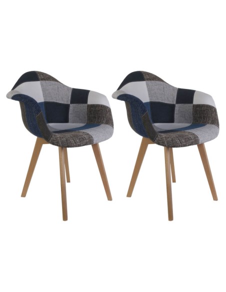 Lot de 2 Fauteuils Patchwork Bleu Gris Home Deco Factory