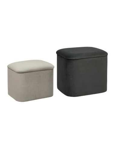 Lot De 2 Poufs Coffre Dani En Velours Gris Atmosphera