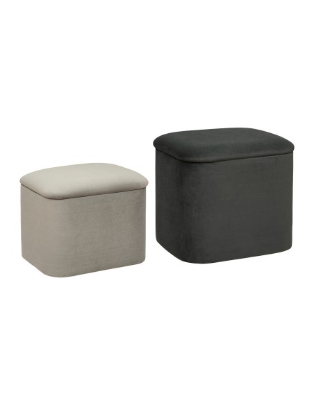 Lot De 2 Poufs Coffre Dani En Velours Gris Atmosphera