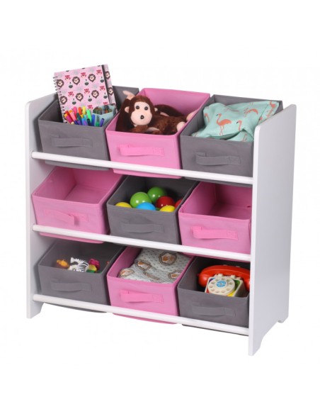 Meuble de rangement avec 9 paniers Roses et Gris Atmosphera For Kids