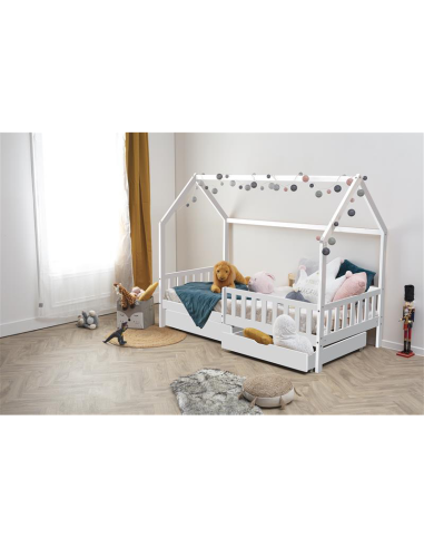 Lit cabane avec 2 tiroirs Cocon Doux 90x190 Blanc - Laïba Kids