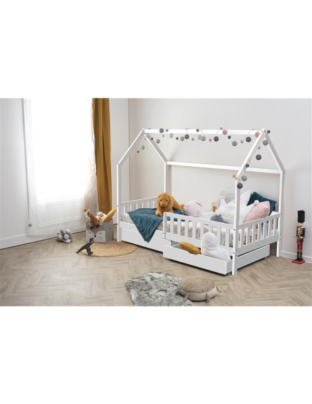 Lit cabane avec 2 tiroirs Cocon Doux 90x190 Blanc - Laïba Kids