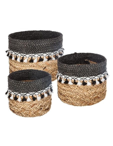 Lot De 3 Paniers De Rangement A Pompons Seagrass Atmosphera