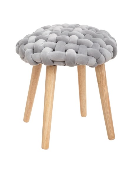 Tabouret En Velours Tricoté Akemi Gris Atmosphera