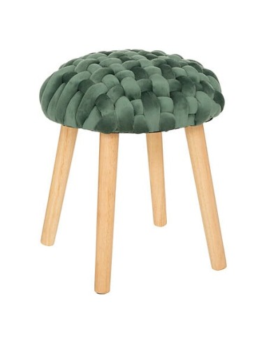 Tabouret En Velours Tricoté Akemi Vert Jade Atmosphera