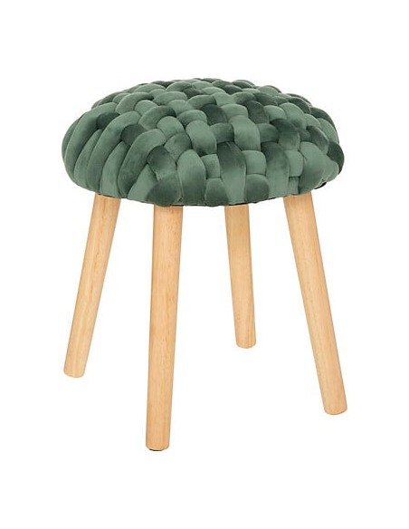 Tabouret En Velours Tricoté Akemi Vert Jade Atmosphera