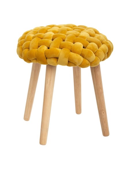 Tabouret En Velours Tricoté Akemi Jaune Ocre Atmosphera