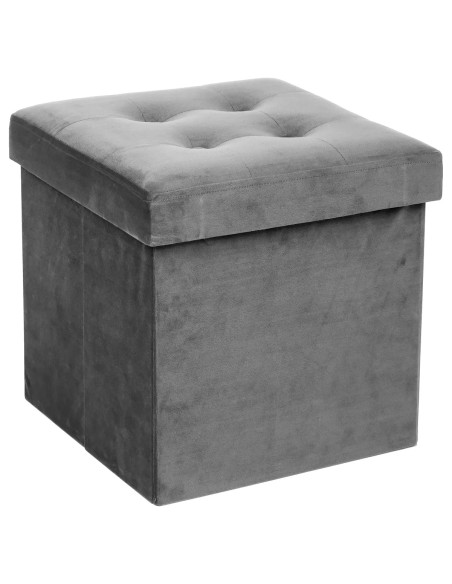 Pouf Coffre En Velours Lysandre Gris Atmosphera