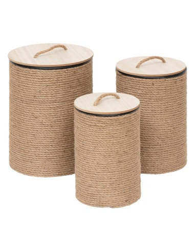 Lot de 3 coffres ronds Bill Beige Atmosphera