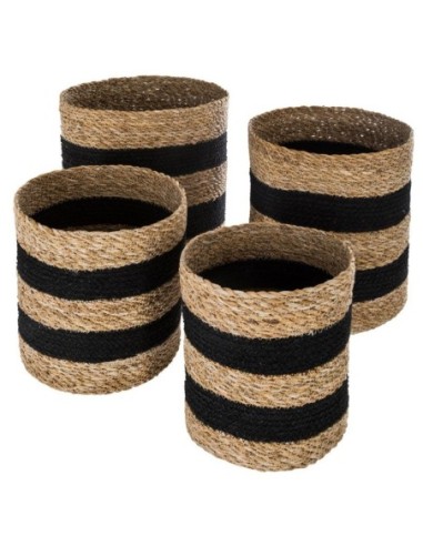 Lot De 4 Paniers En Jute Bicolore Noir Atmosphera