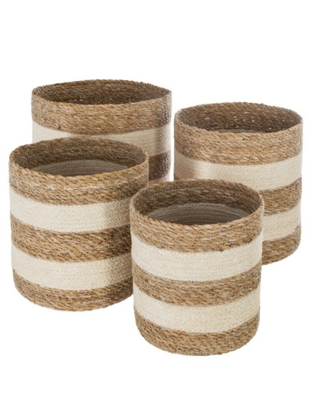 Lot de 4 paniers en jute Bicolore Blanc Atmosphera 157101B