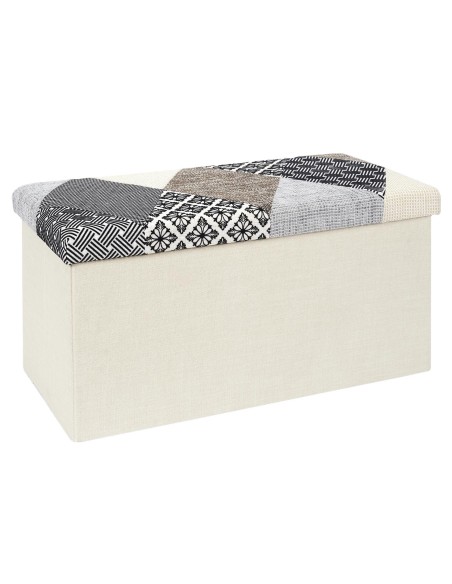 Coffre Banc Pliable Patchwork Gris Beige Home Deco Factory