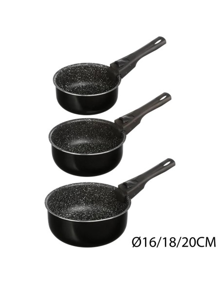 Lot De 3 Casseroles 16 / 18 / 20 cm Noires En Aluminium Five