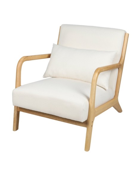 Fauteuil En Bois D'hévéa Noto Avec Coussin Blanc Atmosphera