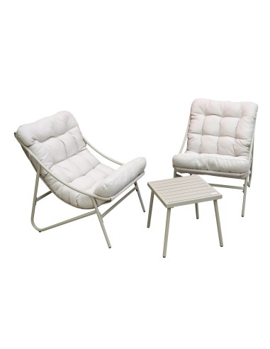 Salon De Jardin Chill Table Avec 2 Fauteuils Et Coussins Blanc Five